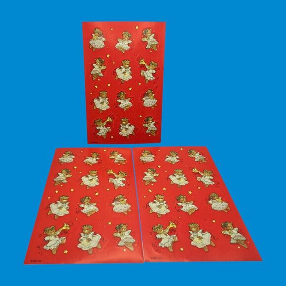 3 Full Sheets Vintage Carlton Card Holiday Stickers Angel Christmas Choir Bears - Picture 1 of 6